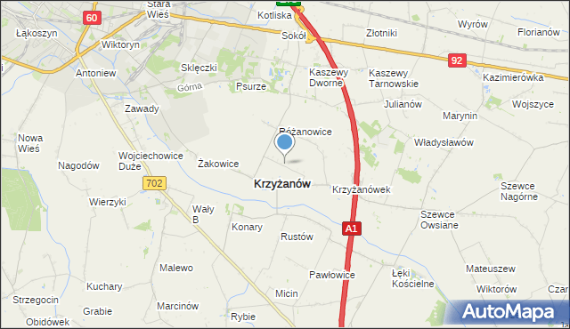 mapa Krzyżanów A, Krzyżanów A na mapie Targeo